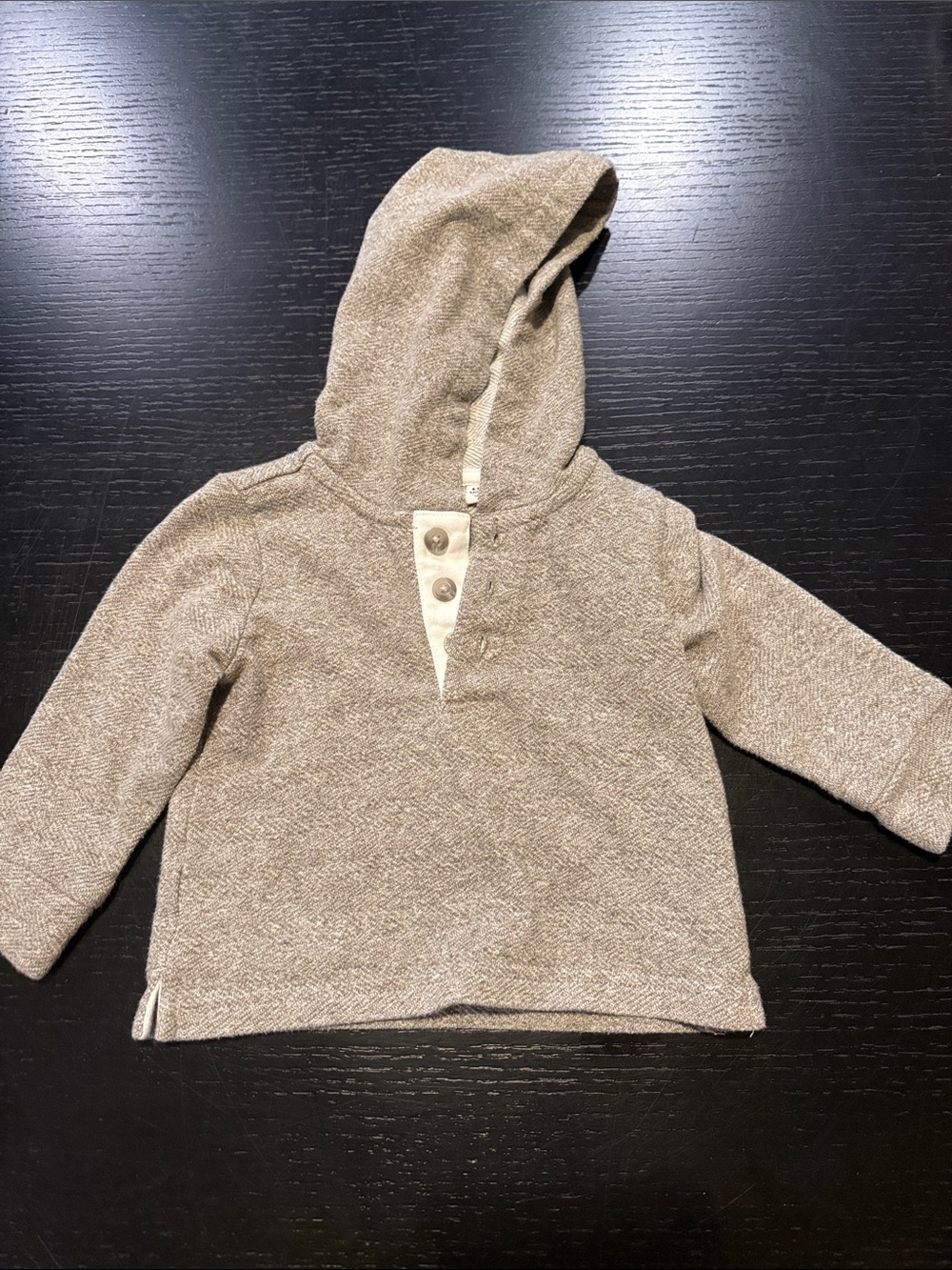 Janie and Jack Neutral Tan Hooded Pullover with Button Placket